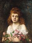 Auburn-haired Beauty with Bouqet of Roses